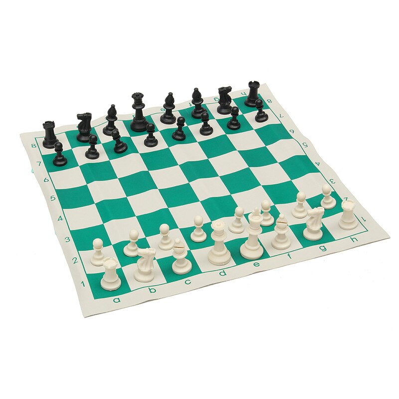 Traveling Portable Chess Traditional Chessboard Set for Tournament Club with Green Roll-up Board + Plastic Bag Chess Game: 38x8cm
