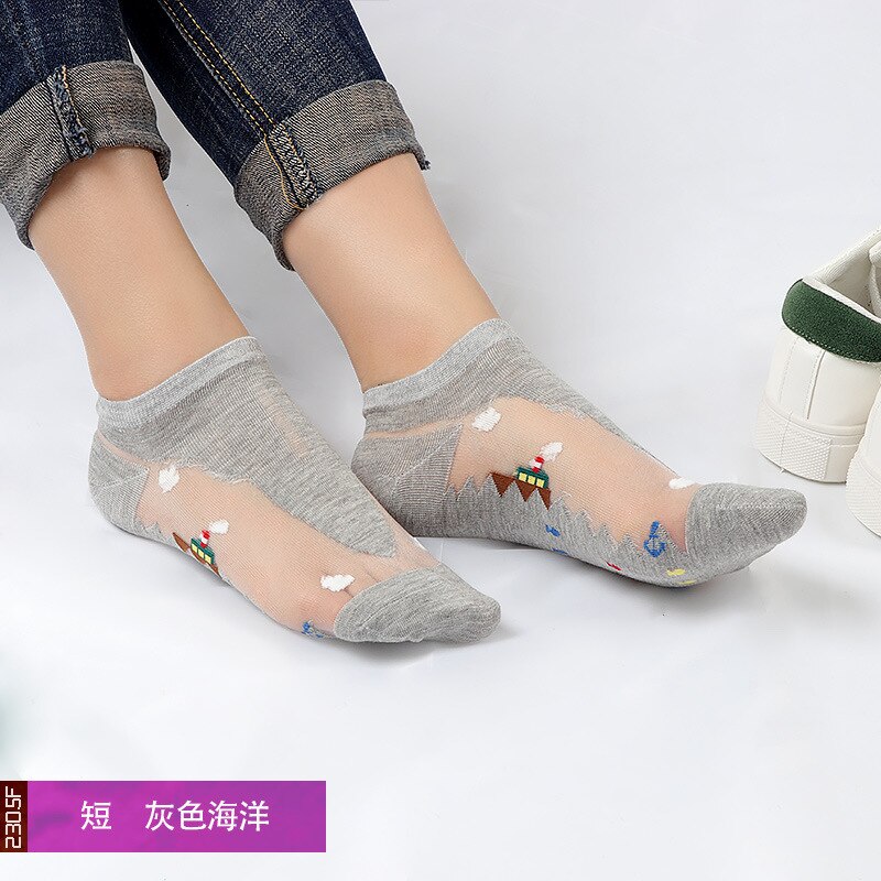 Glas kristall baumwolle boden sexy unsichtbar seide Stiefel Gittergewebe Fischnetz transparent Knöchel Netz Garn Dünne Frauen Kühlen Socken: FY01haiyangsjhui