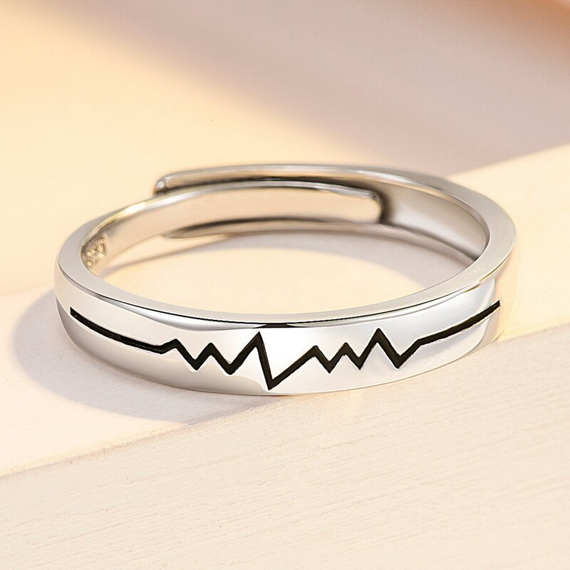 1 Pc Trendy Ecg Manchet Opening Ring Voor Vrouwen Lover Heart Wings Zirkoon Paar Vinger Sieraden Verstelbare Bridal Girl: ECG 2