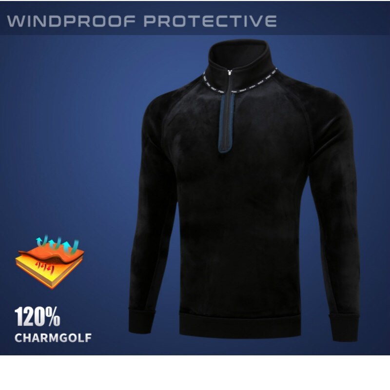 Hommes Golf manches longues chemise épaississement doublure garder au col montant T-shirt