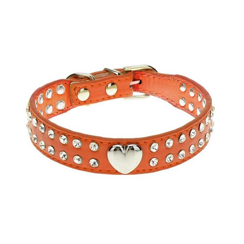 Zachte Steentjes Halsband PU Leer Gevoerde Kristal Metalen Hart Hond Pet Halsbanden voor Kleine Medium Hond Pet Chihuahua: Goud / M