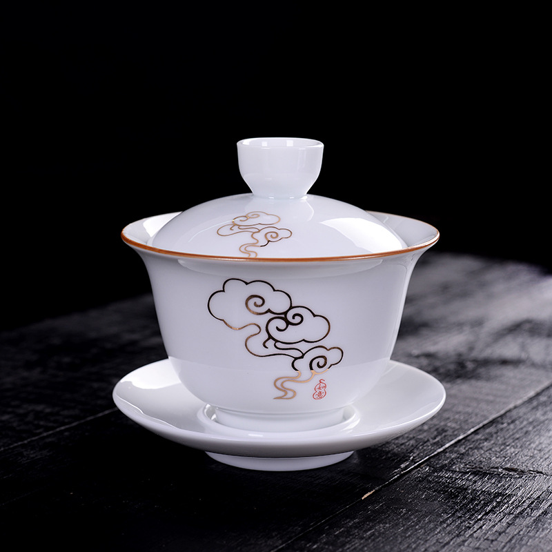 Nyopført kinesisk porcelæn te skål keramisk håndmalet gaiwan kop skål sæt låg kop underkop mat kina turin 180cc på salg