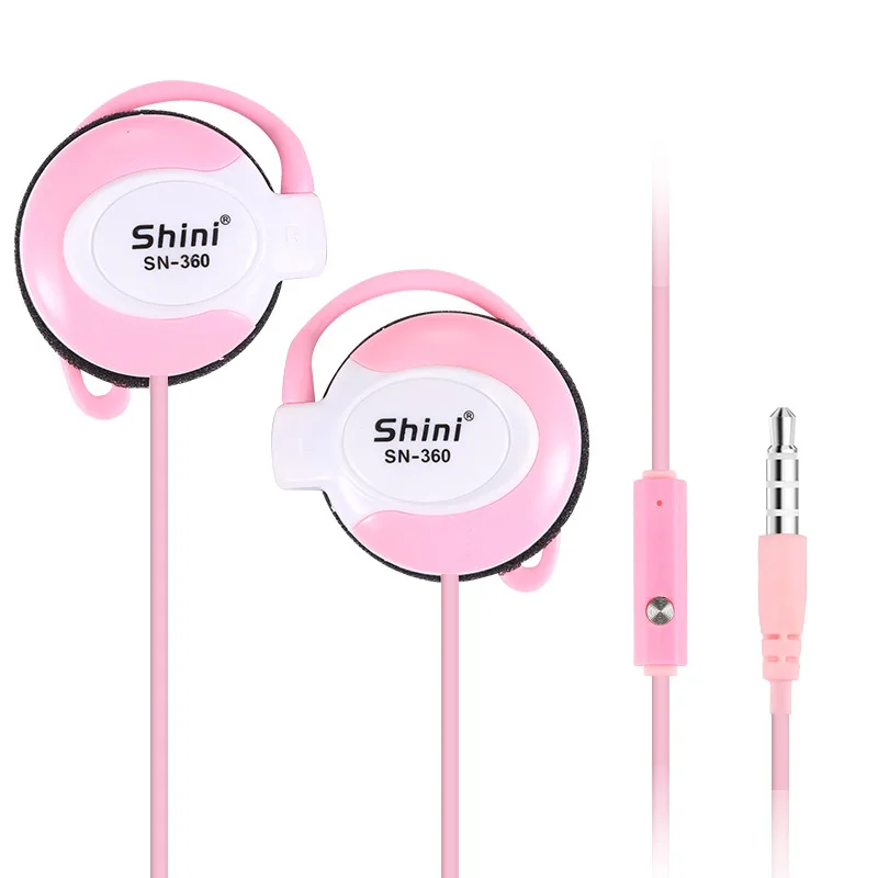 Auriculares universales con gancho para la oreja, cascos con micrófono, sonido HD, graves, música con cable, para teléfono, Pc, Mp3, 3,5 Mm: Rosa