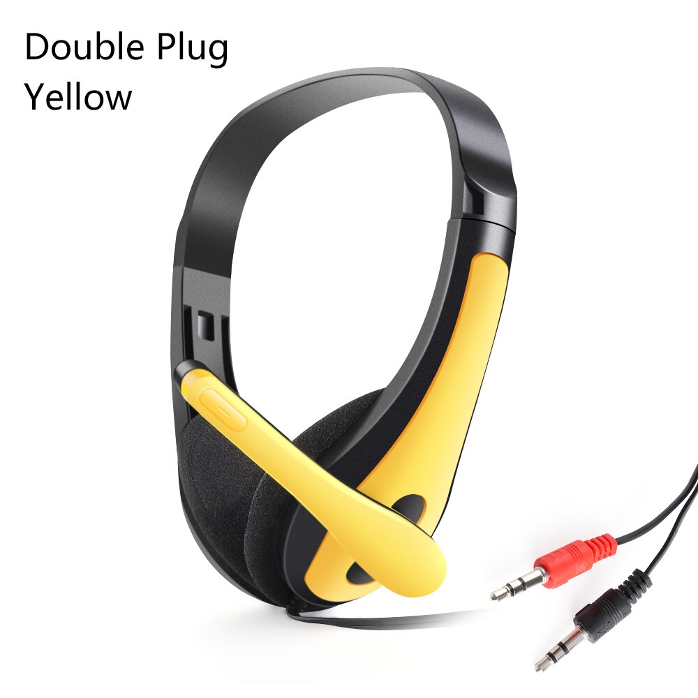 1PC 3.5mm Microphone Headset Noise Cancelling Stereo Headset Head Headphone Earphones For PC Computer Phone: yellow Double Plug