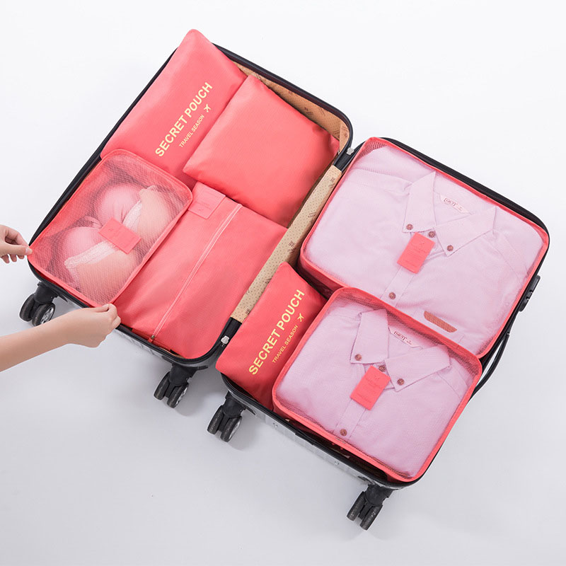 7pcs / lot Multifunction Travel Storage Supplies Waterproof Oxford Travel Bag Portable Housewear &amp; Furnishings Accessories: watermelon red