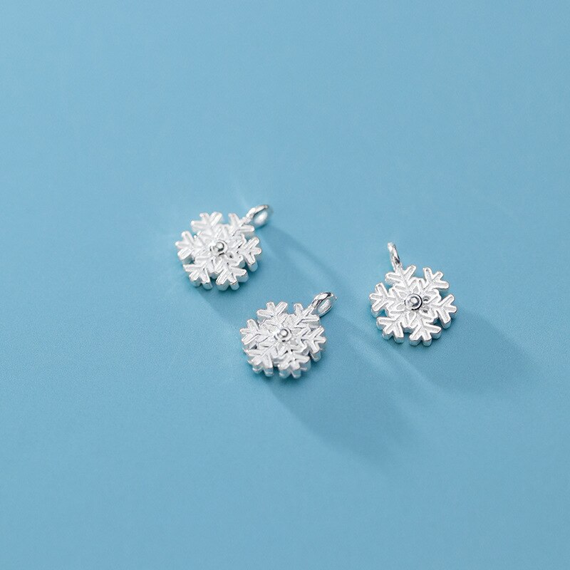 Pendentif flocons de neige en argent Sterling 925, 12.5mm, décoration de noël, fantaisie, fabrication de bijoux européens, DIY