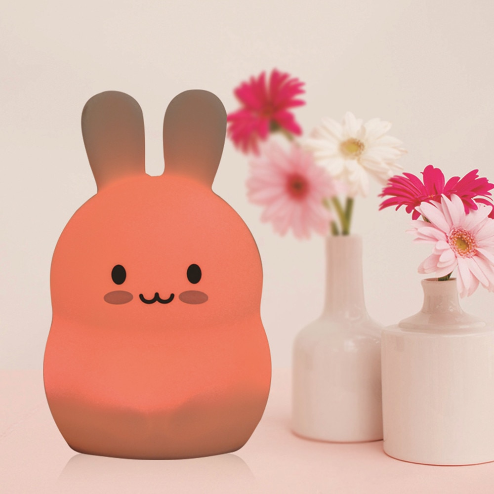 Konijn Led Nachtlampje Touch Sensor Rgb Batterij Aangedreven Cartoon Siliconen Bunny Slaapkamer Bedlampje Voor Kinderen Kids Baby