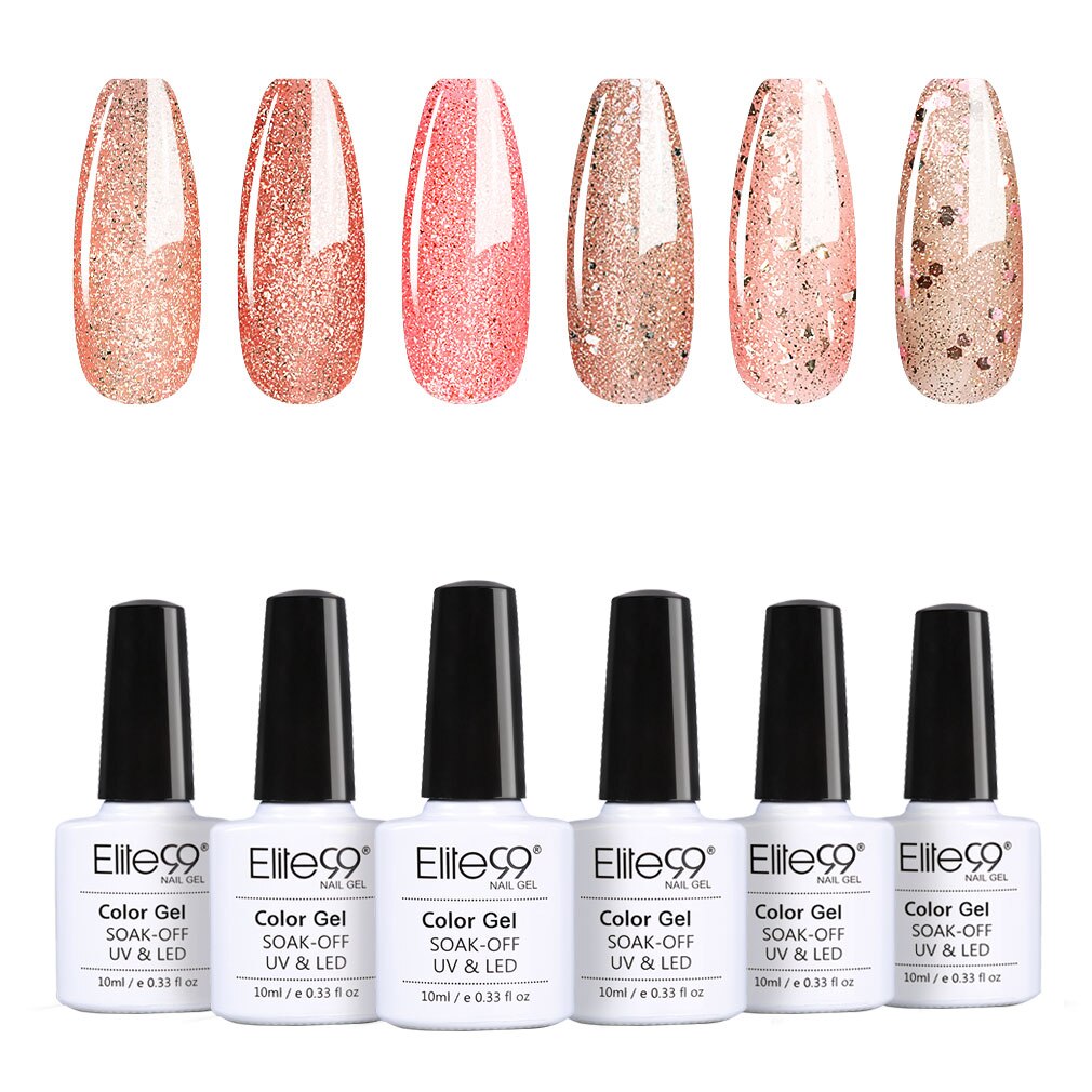 Elite99 6Pcs/Set 10ML Lavender Gel Nail Polish Kit Soak Off UV LED Luminous Rose Gold Semi-permanent Enamel Nail Manicure Set: SET010