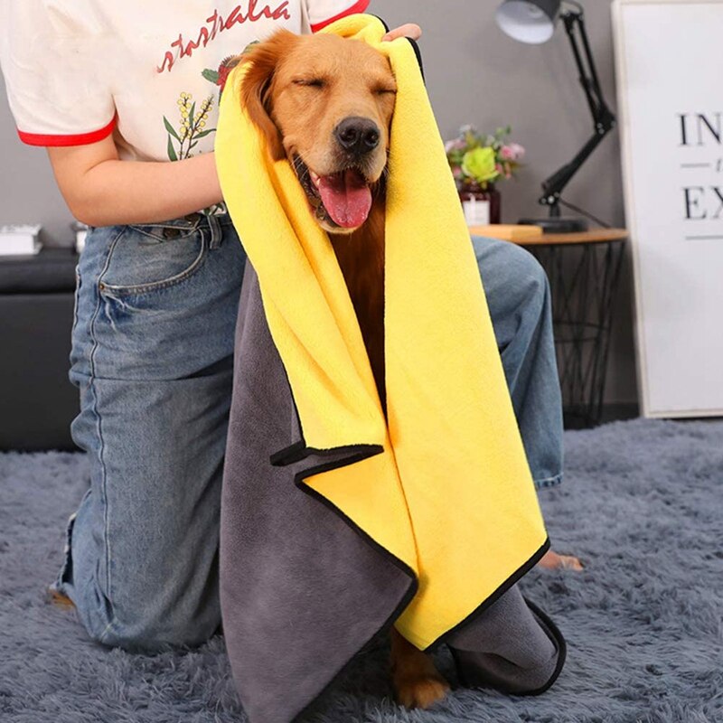 Dog Towel - Super Absorbent Microfiber Pet Drying Towel for Small, Medium, Large Dogs & Cats - Yellow & Gray