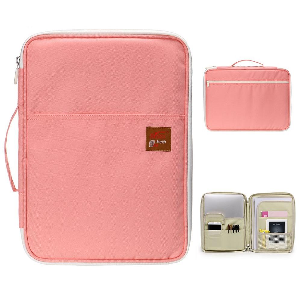 Multi-Functionele A4 Documenten Zakken Portfolio Organisatoren Waterdichte Travel Pouch Ritssluiting Case Voor Ipads, Notebooks, Pennen: Pink