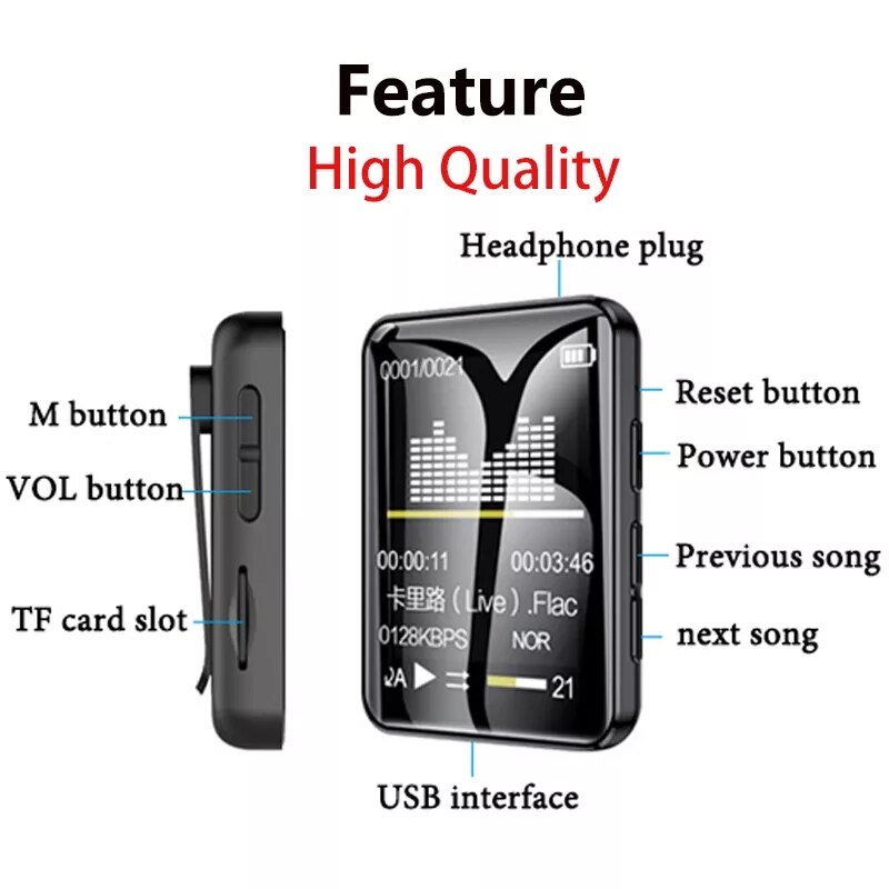 2022 MP3 Speler Bluetooth Full Screen Walkman Muziekspeler Novel Lezen E-book Mp4 Video Speler Met Oortelefoon Mp3 Плееры