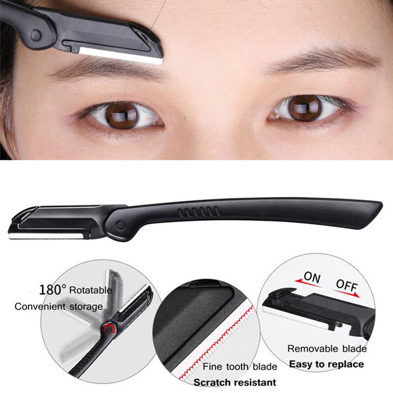 Tijeras negras para recortar cejas, pinzas de acero inoxidable, peine para raspar cejas, maquinilla de afeitar, Clip para cejas, juegos de herramientas de maquillaje