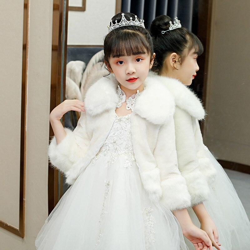 Enfants fourrure boléro pour filles fête bal fausse fourrure veste haussement d'épaules blanc Frower filles boléro fourrure Cape châle mariage veste