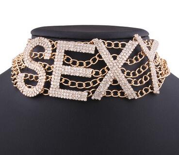 Rhinestone choker necklace luxury crystal choker sexy word chocker bling jewellery glam women's jewelry: gold