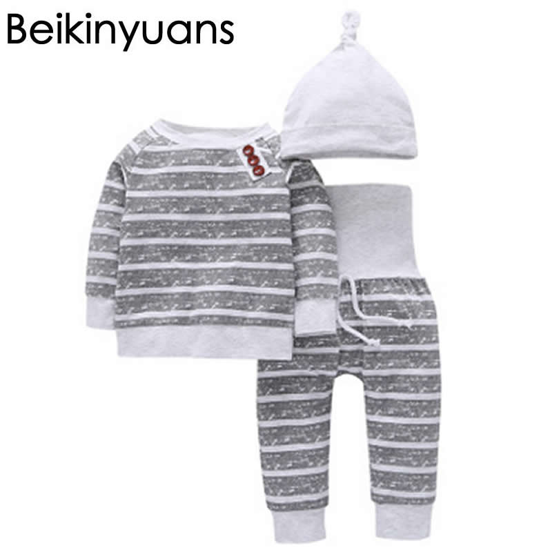 Baby Jongens Meisjes Kleding Casual Kleding Sets Katoen Kinderen Pak Gestreepte Hoed + Hooede Tops + Broek Leggings outfits Set: 6m