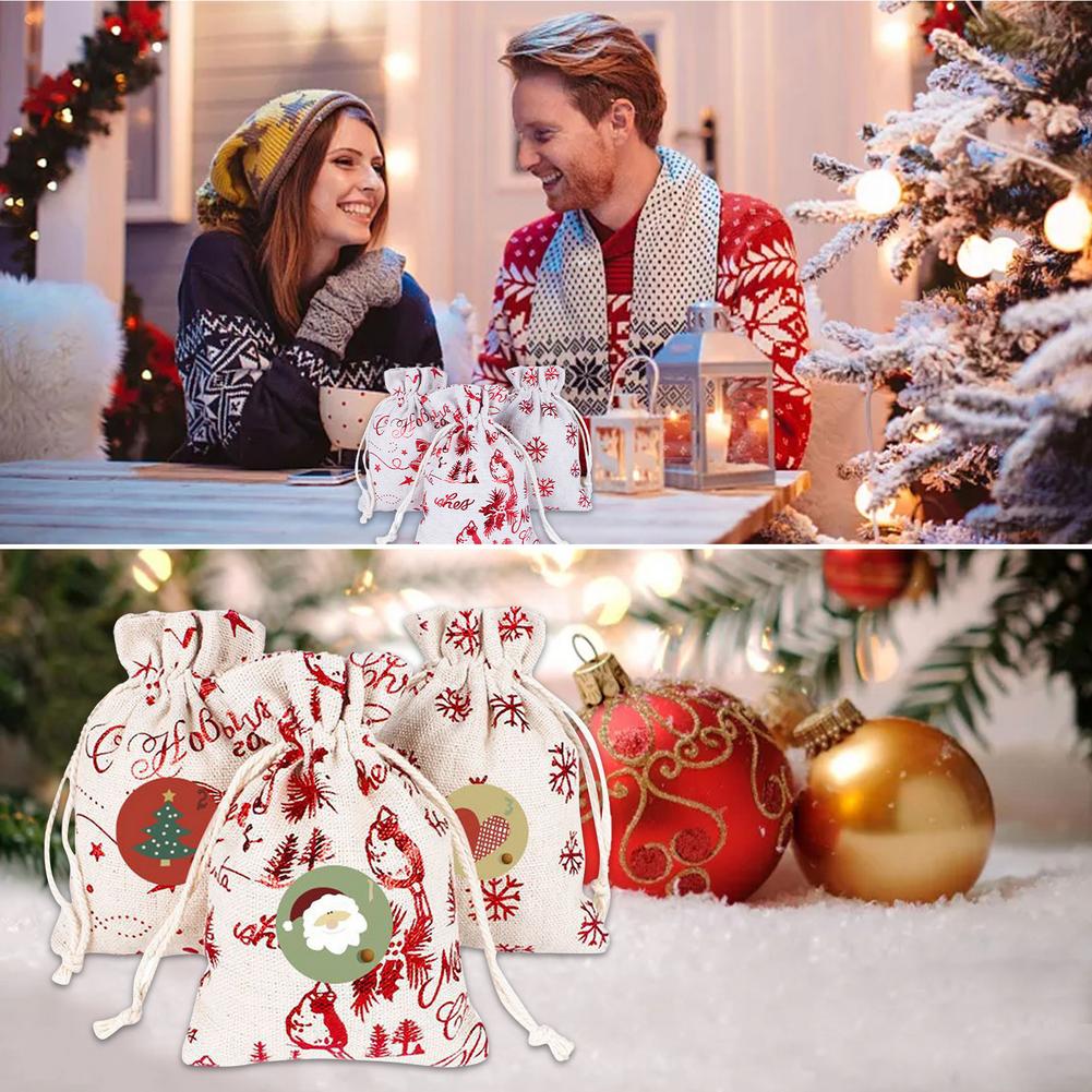 Christmas Pattern Candy Bag 1-24 Advent Bundle Calendar Countdown Jute Bag Candy Storage Pouch DIY Christmas Advent Calendar Bag
