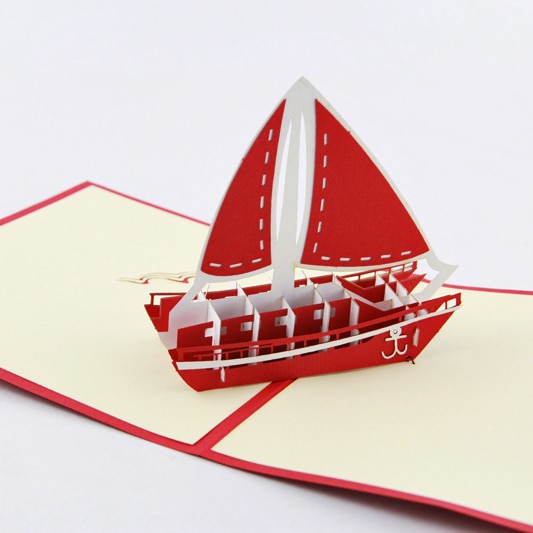 Criança Veleiro Iate/3D pop up cartão/menino artesanal cartões Frete grátis