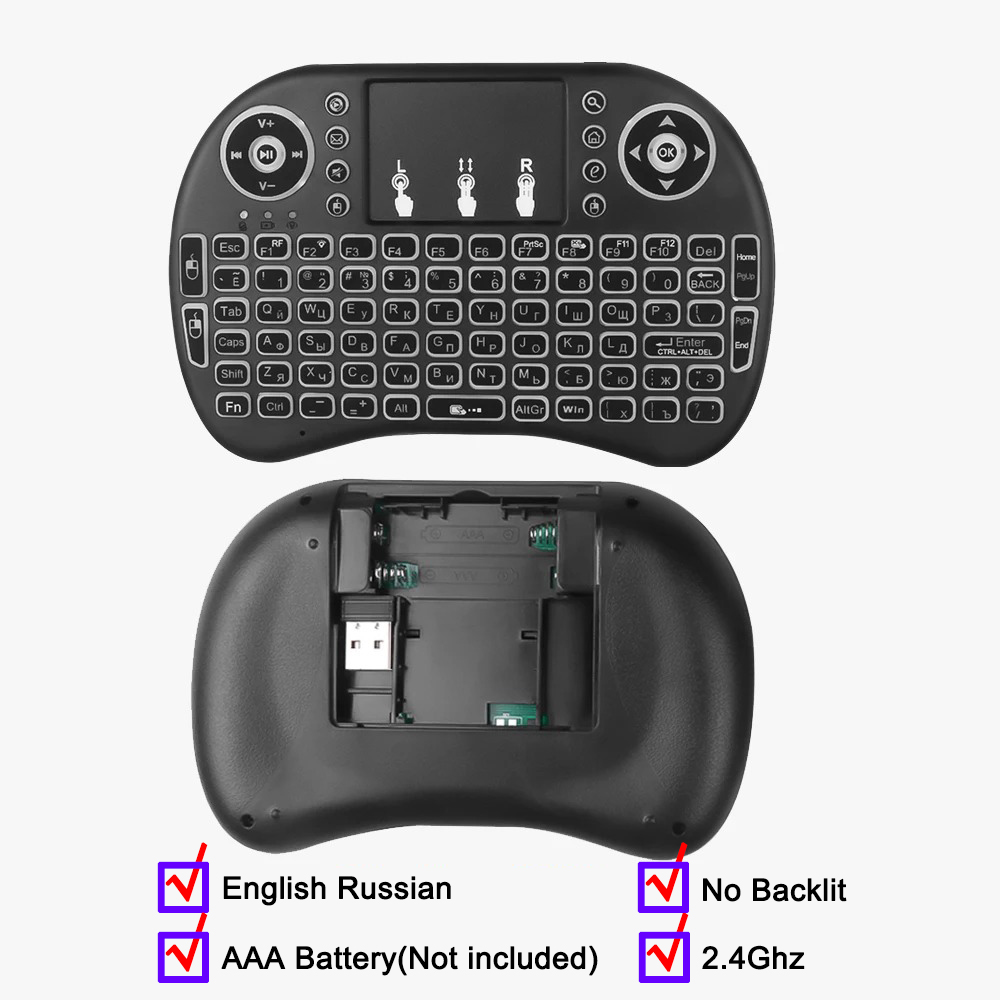 3-farbige hintergrund beleuchtete i8 Mini-Tastatur 2,4 GHz Luftmaus englische russische Tastatur mit Touchpad-Handheld für Android-TV-Kasten: Olive