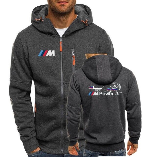 Mannen Truien Trainingspak Motorsport Power Print Herfst Winter Trekkoord Capuchon Sweatshirt Lange Mouwen Zip Slanke Jas Mannelijke JacketP: 1 / S