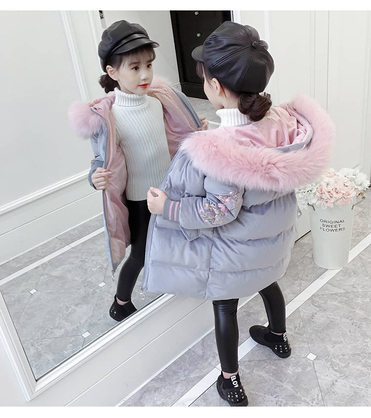 Winter Tieners Meisjes Bovenkleding Jas Kinderen Dikke Kleding Kids Hooded Donsjack Kinderen Student Lange Katoenen Jas
