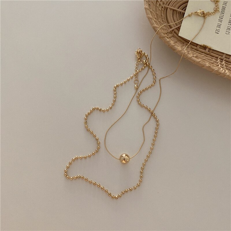 AOMU-collier pendentif rond à Double couche pour femmes, style coréen rétro, couleur or argent, bijoux de fête, ,: 1