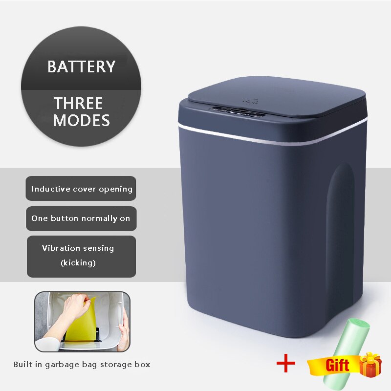 Smart Induction Trash Can Automatic Intelligent Sensor Dustbin Electric Touch Trash Bin for Kitchen Bedroom Office Garbage: Battery grey / 12L