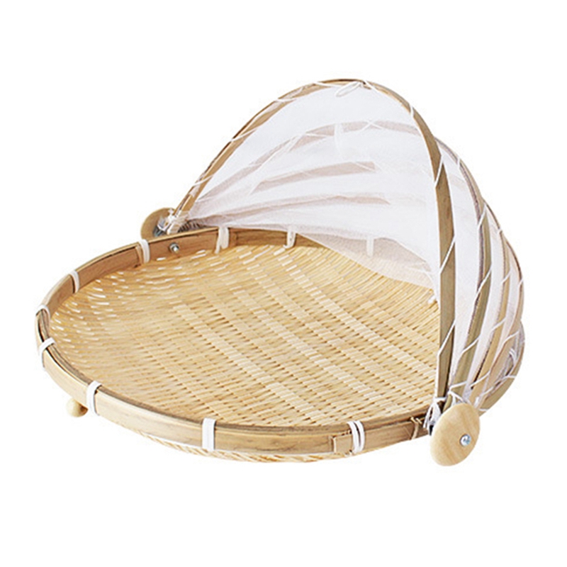Hand-Woven Food Tent Basket Tray Fruit Vegetable Bread Storage Basket Simple Atmosphere Outdoor Picnic Mesh Net Cover: Default Title