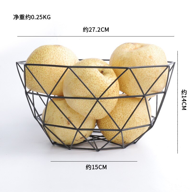 Metal Wire Fruit Bowl, Geometric Shaped Storage Basket for Vegetables Bread Snacks (Black): Brown