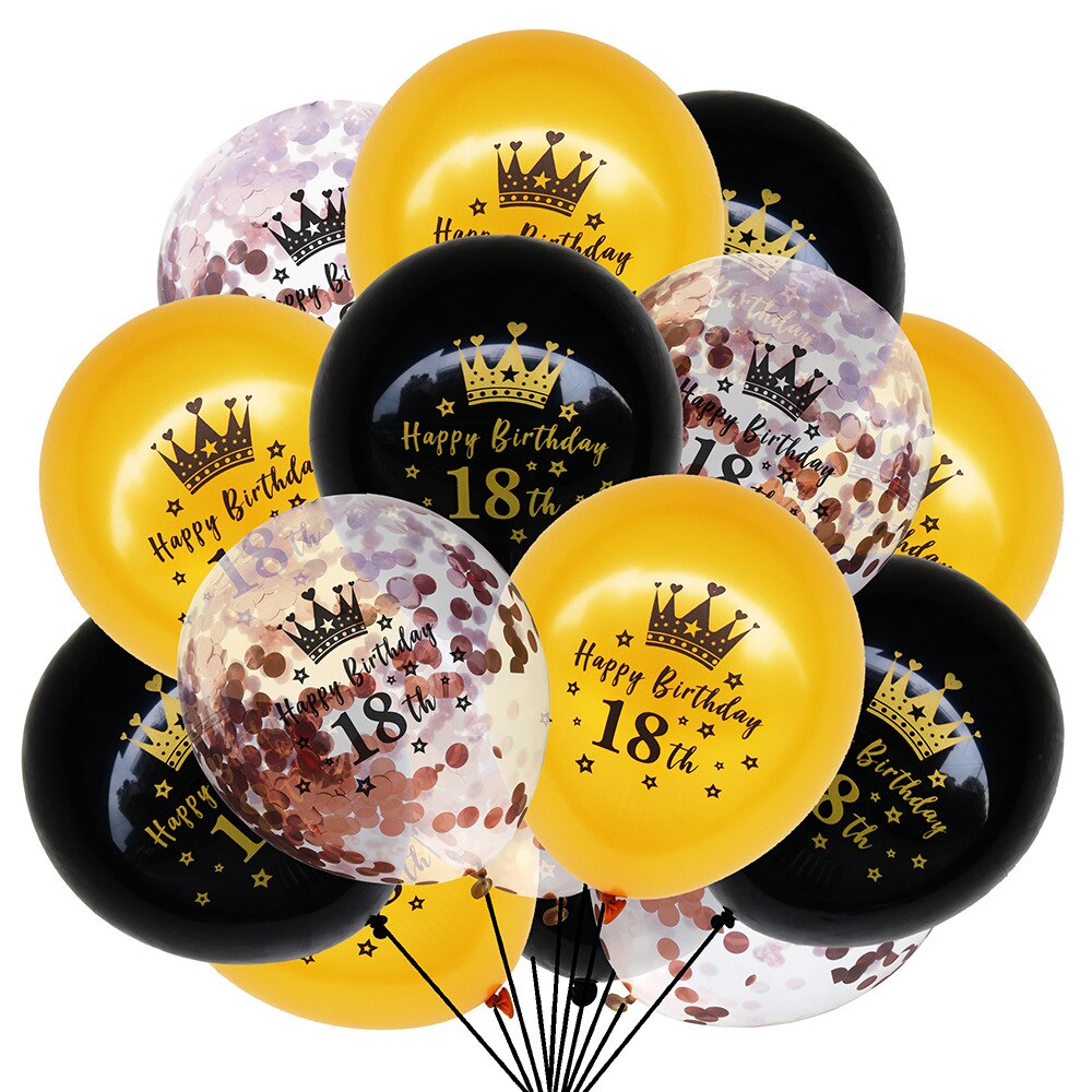 15pcs/set Black Gold Latex Balloons 18 30 50 Happy Birthday Party Confetti Balloons Adult Birthday Ballons Decorations Supplies: 15pcs M