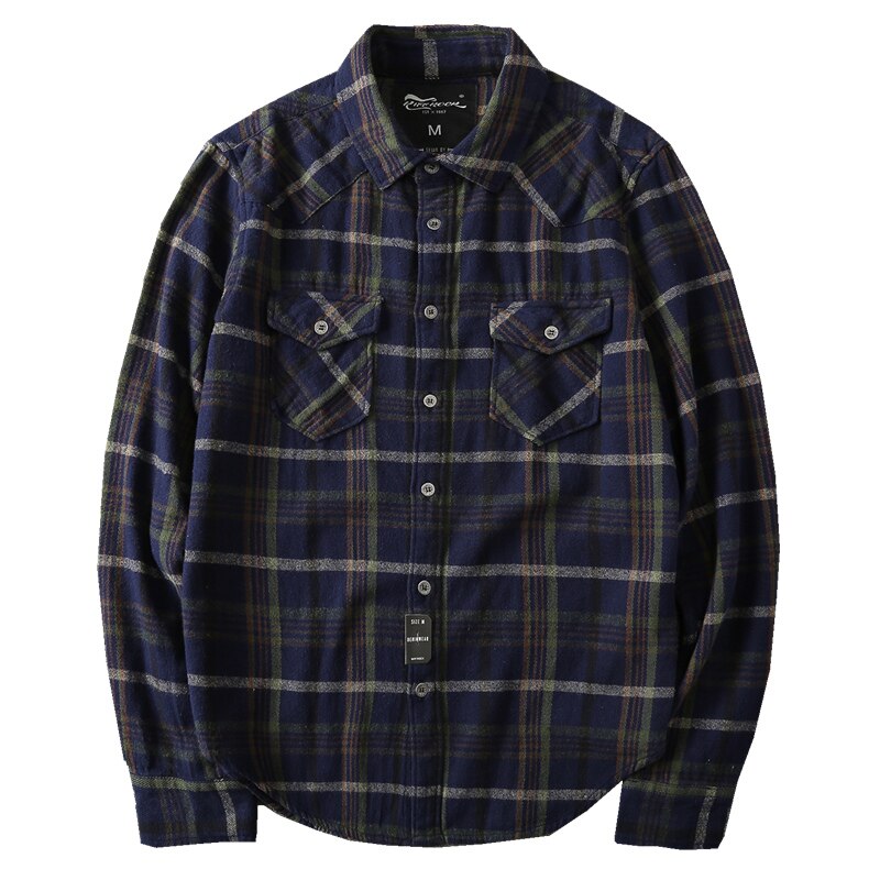 Wiosna moda męska w stylu klasyczny z długim rękawem koszula flanelowa w kratę japońska modna wysokiej jakości zapinana na co dzień ładunek topy męskie tkaniny