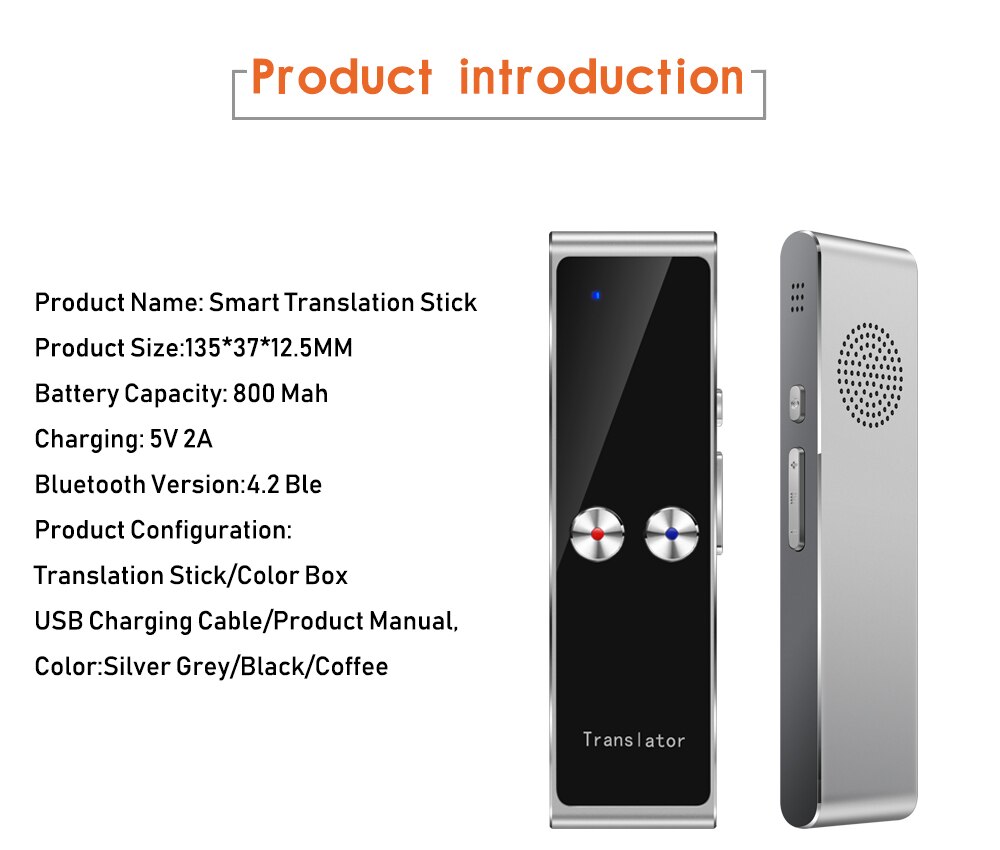 T8 Voice Instan bluetooth Translator 68 languages Two-Way Real Time Translation for Business Traval English Spanish German