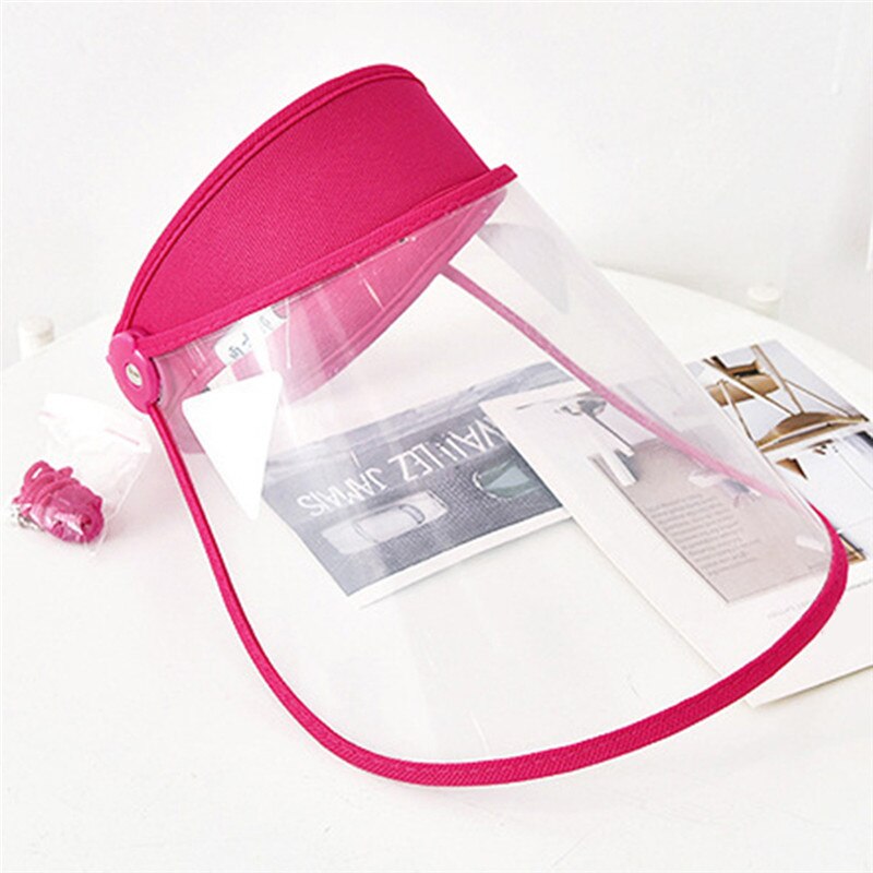 Transparent Adjustable Visor Cap Women Men Helmet Plastic Anti-Spitting Droplet Dustproof Protective Safety Faceshield Cover Hat: Rose Red