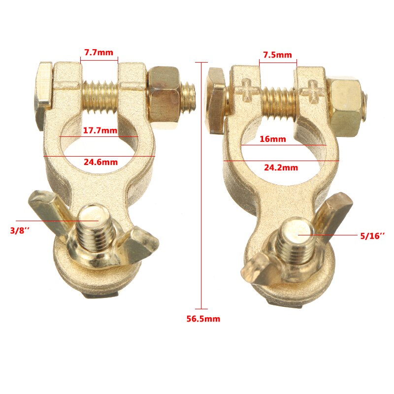 2PCS Battery Terminals Clamps Heavy Duty Gold Finish Battery Terminals Clamp Dual Connector Positive Negative Connectors Clamps