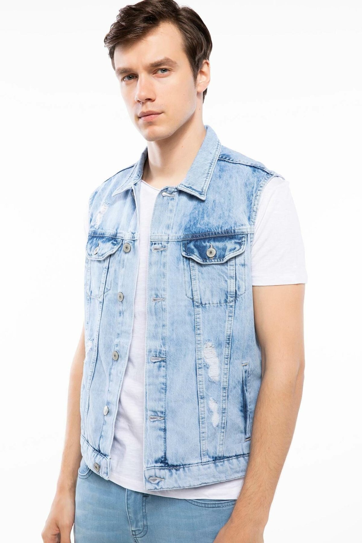 DeFacto hommes revers bleu Jean gilet veste mâle Denim Simple mince loisirs poches manteaux hommes Autumn-J0698AZ18AU