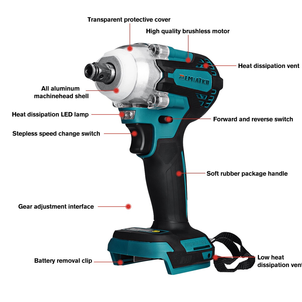 2 In 1 18V Brushless Wrench Cordless Electric Screwdriver Electric Impact Wrench Torque 1/2inch for Makita 18V Battery