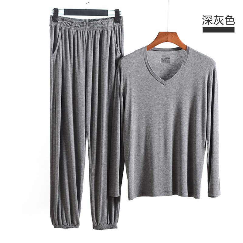 FZSLCYIYI Men's Modal Cotton Long Sleeve Pajamas Set with Long Pant Two-piece Pajama Suit men homewear Sleepwear Loungewear