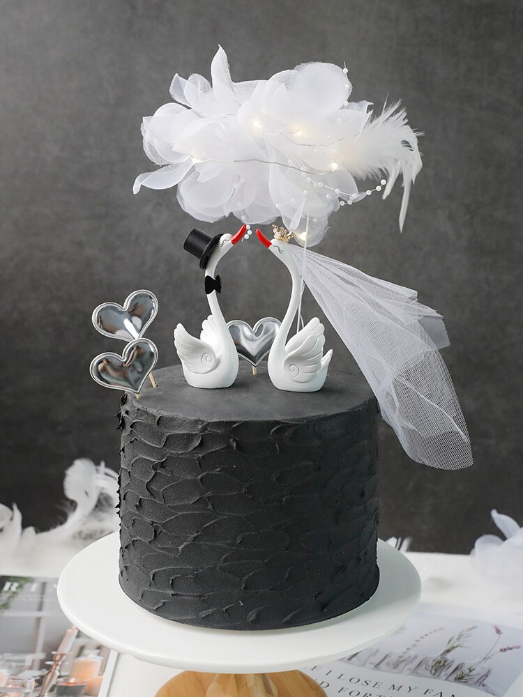 Décoration de gâteau d&#39;anniversaire en forme de cygne, décoration de robe de mariée, décor de gâteau d&#39;amour, Dessert, fournitures de pâtisserie de fête