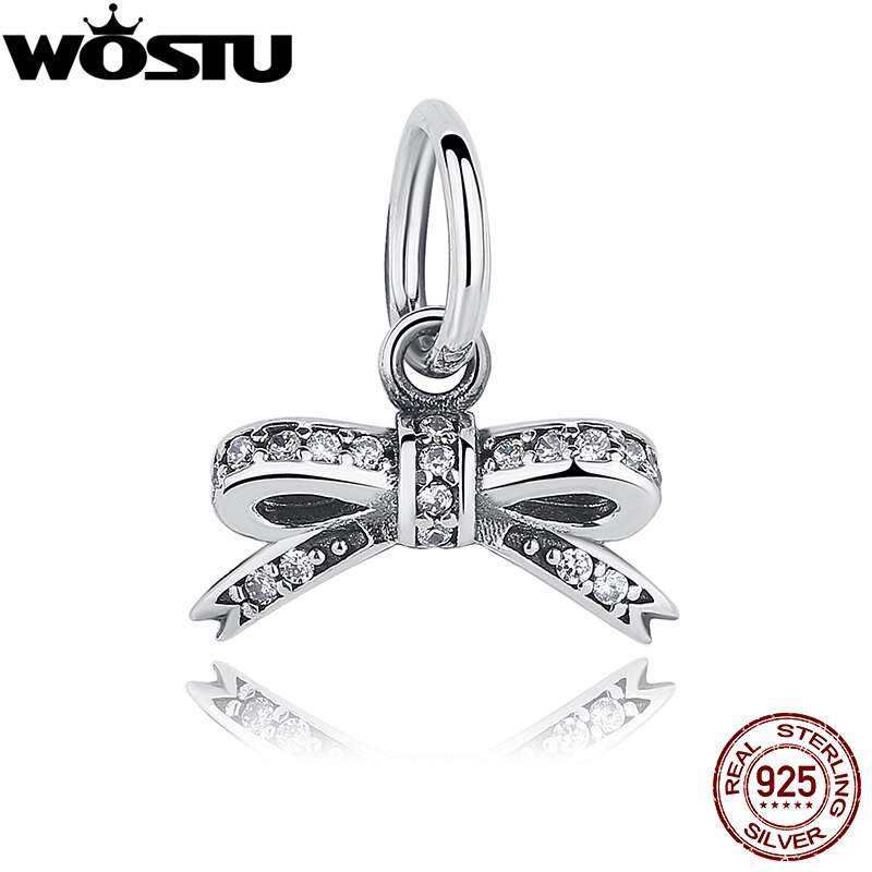 100% 925 Sterling Silver Sparkling Bow Knot Pendant Charm Fit Original Bracelet Pendant Authentic Women Jewelry C775: S185