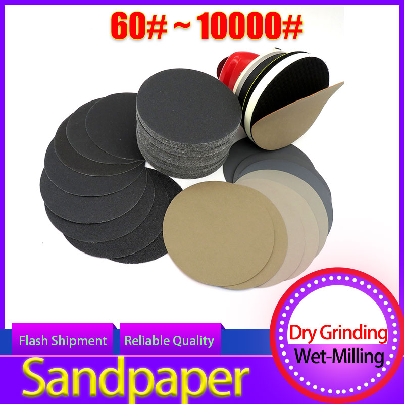 5 lnch sandpapir 125mm 60-10000 mesh rund slibeskive våd og tør dobbelt anvendelse poleringspude bagside fløjlsløjfeslibepapir