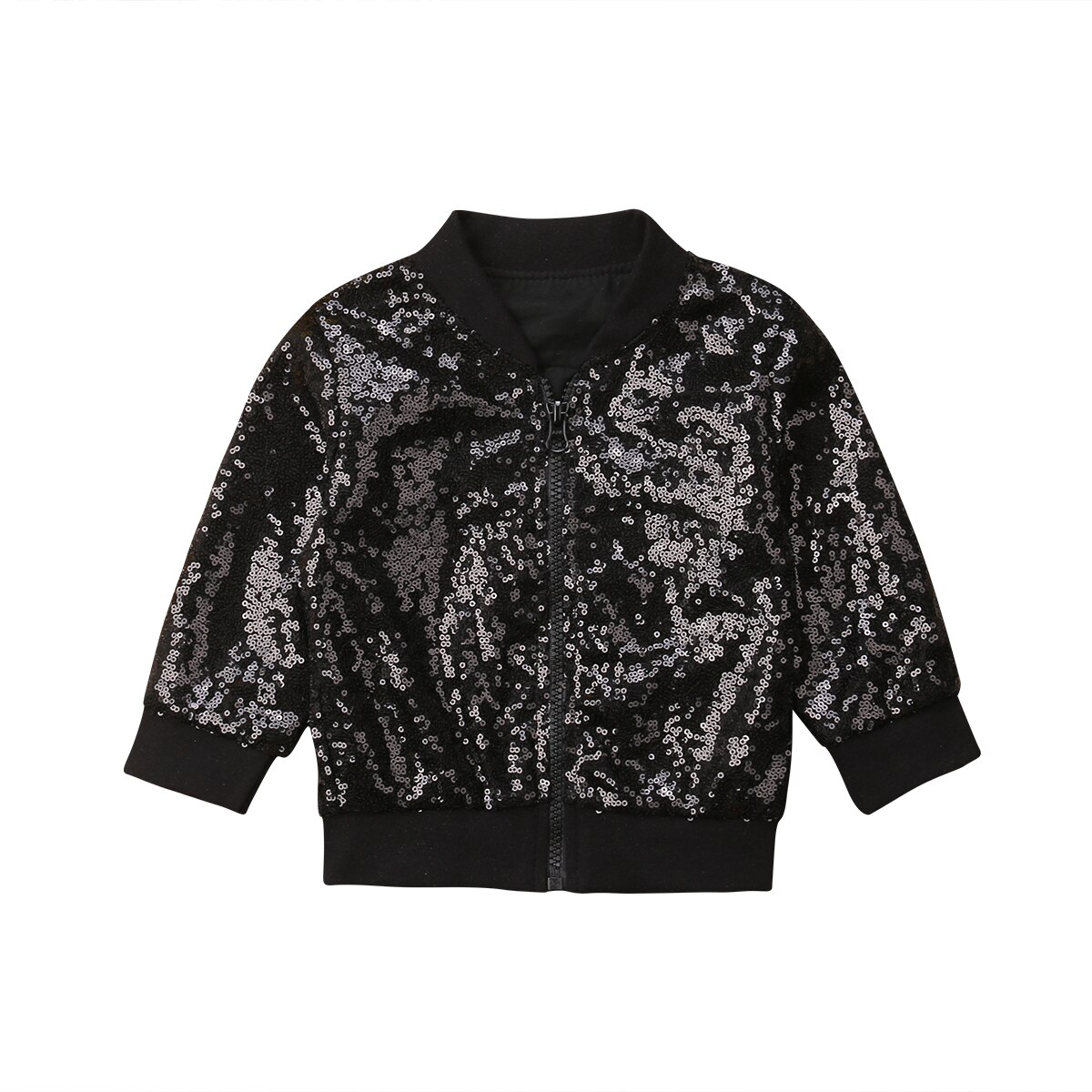 Mode Peuter Kinderen Baby Meisje Kleding Sequin Shining Rits Tops Uitloper Jacket Coat: Black / 5