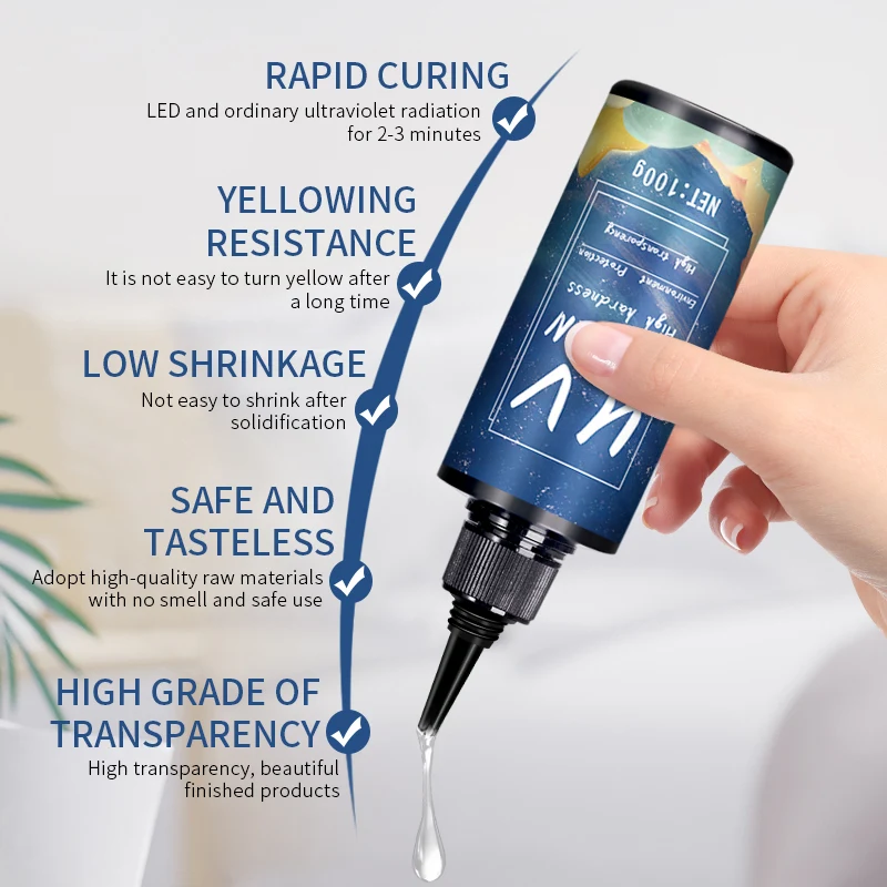 Pegamento de resina UV para joyería DIY, resina epoxi y lámpara UV Alta transparencia Secado rápido Alta dureza, 20 g, 50 g, 100 g, 250 g, 1000 g