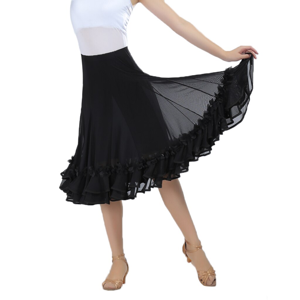 Falda de baile larga con vuelo suave para fiestas de vals estándar Flamenco para salón de baile para mujer