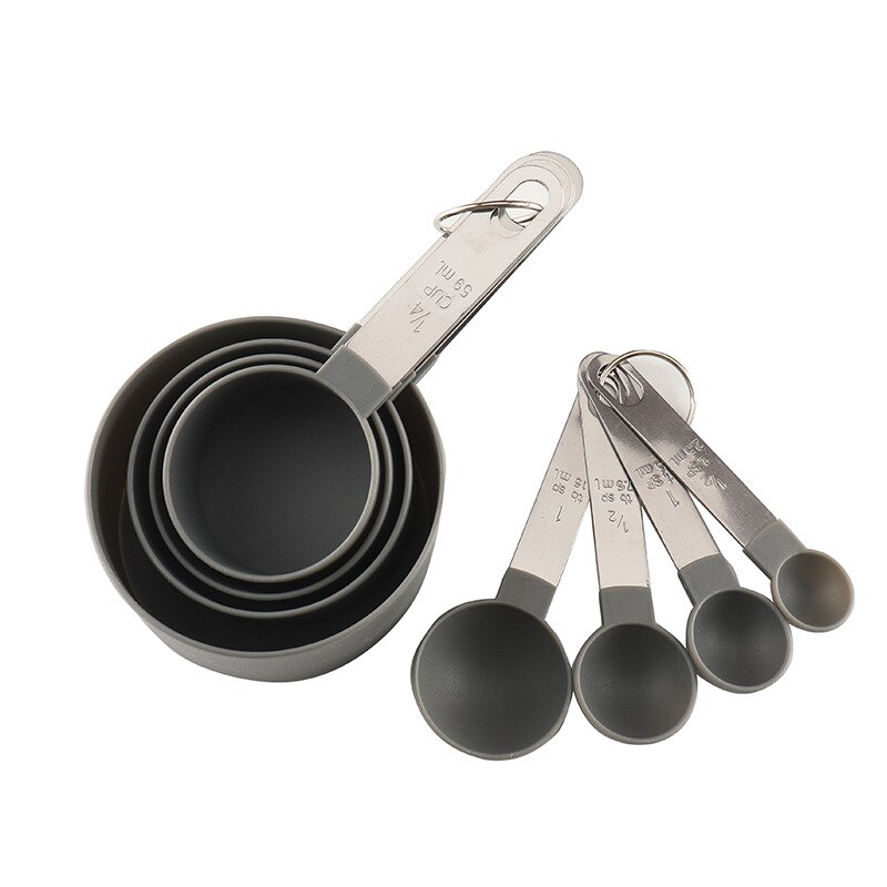 Juego de cucharas medidoras para hornear, juego de tazas medidoras con mango de acero inoxidable, herramientas de medición para té y café, accesorios de cocina, 8 unids/set: 8pcs Gray