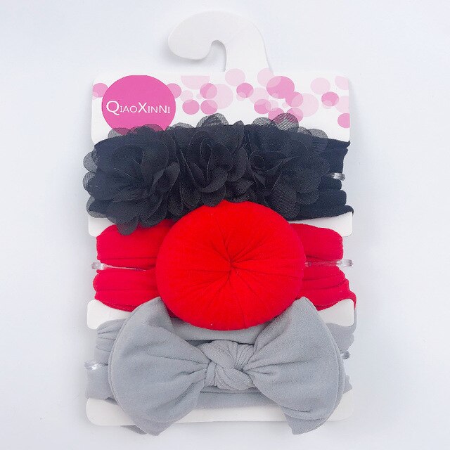 Ensemble de 3 bandeaux élastiques en mousseline de soie et nylon pour bébé,accessoires pour cheveux style turban avec nœud et fleur, couleur unie, pour fille, 3 pièces,: Color 6