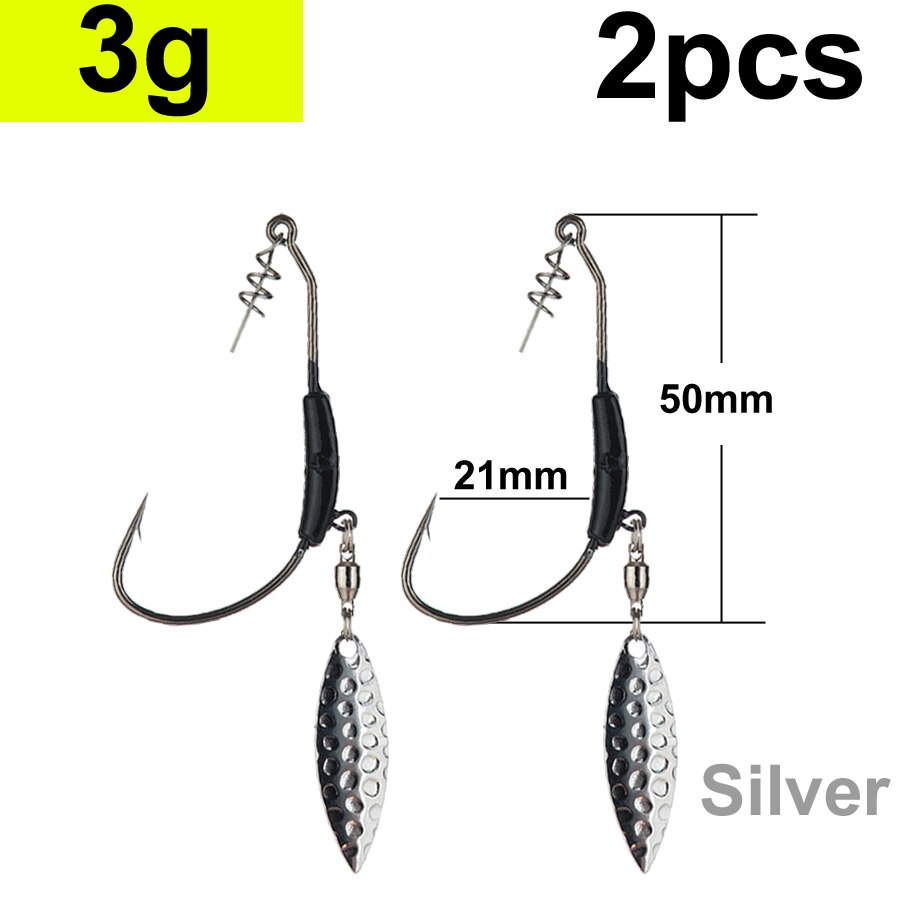 2 szt. Offset haczyki wędkarskie ważony korba hak z łyżeczką cekiny haczyk wędkarski haczyki na ryby nadające się do Texas Rigs wędkarskiego: S1-3g-Silver