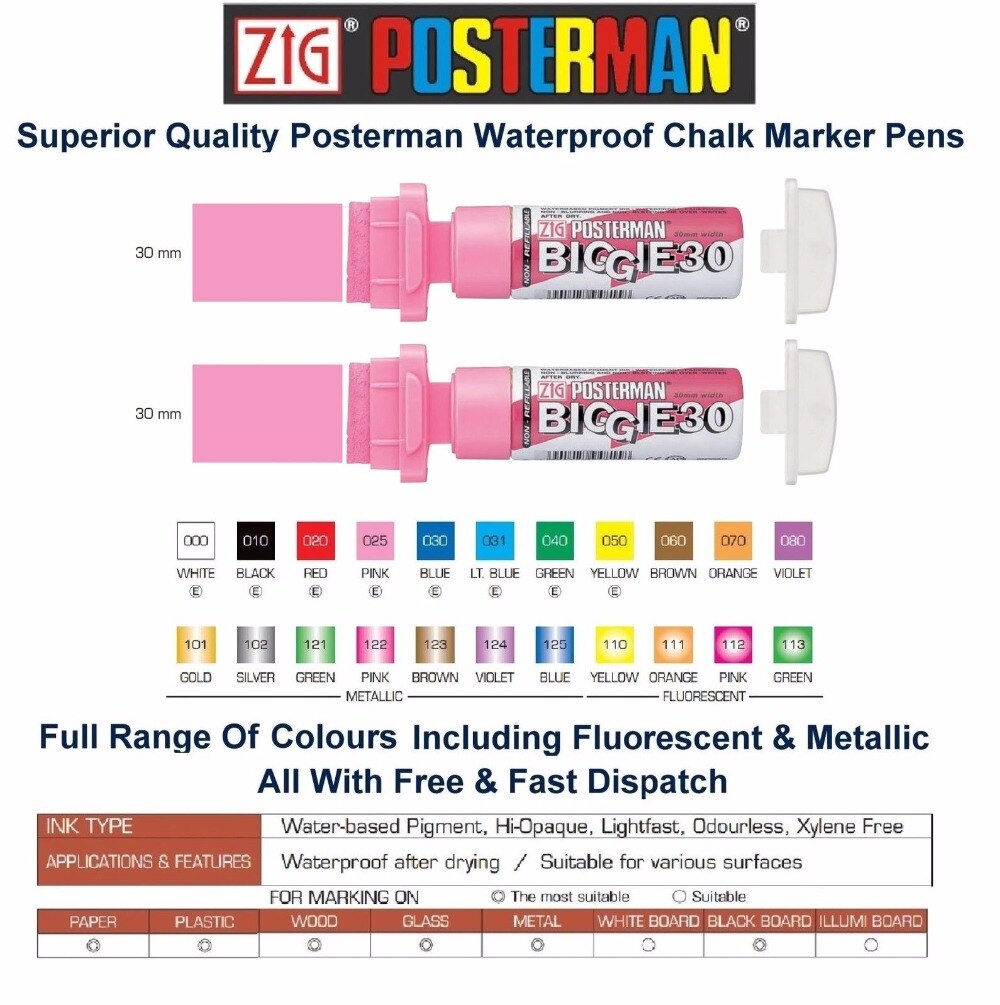 ZIG Kuretake-bolígrafos para póster, rotuladores de tiza BIGGIE de 30mm, cepillo resistente al agua, marcadores POP de Japón PMA-130