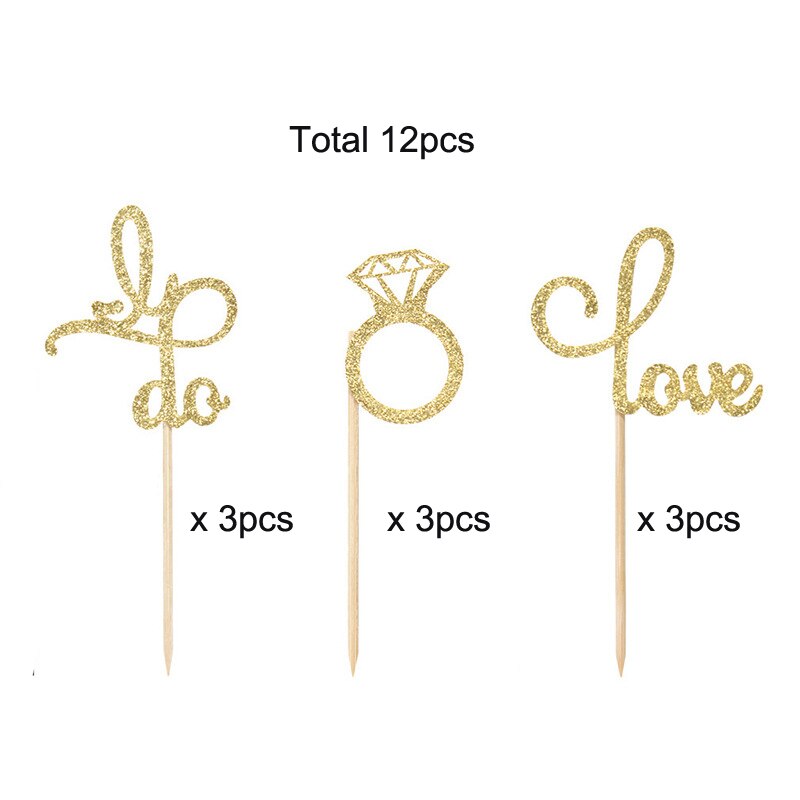 12Pcs Wedding Decoration Diamond Cupcake Toppers Love Cake Topper Bridal Shower Birthday Party Decorations Hen Party Favor: Default Title
