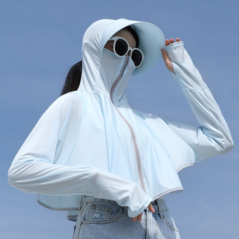 UPF 50+ Dames Zonnebrandcrème Hoodie Effen Kleur Dunne Ijs Zijde Zomer UV-bescherming Jas met lange mouwen Ademend Shirt Kleding: Blauw