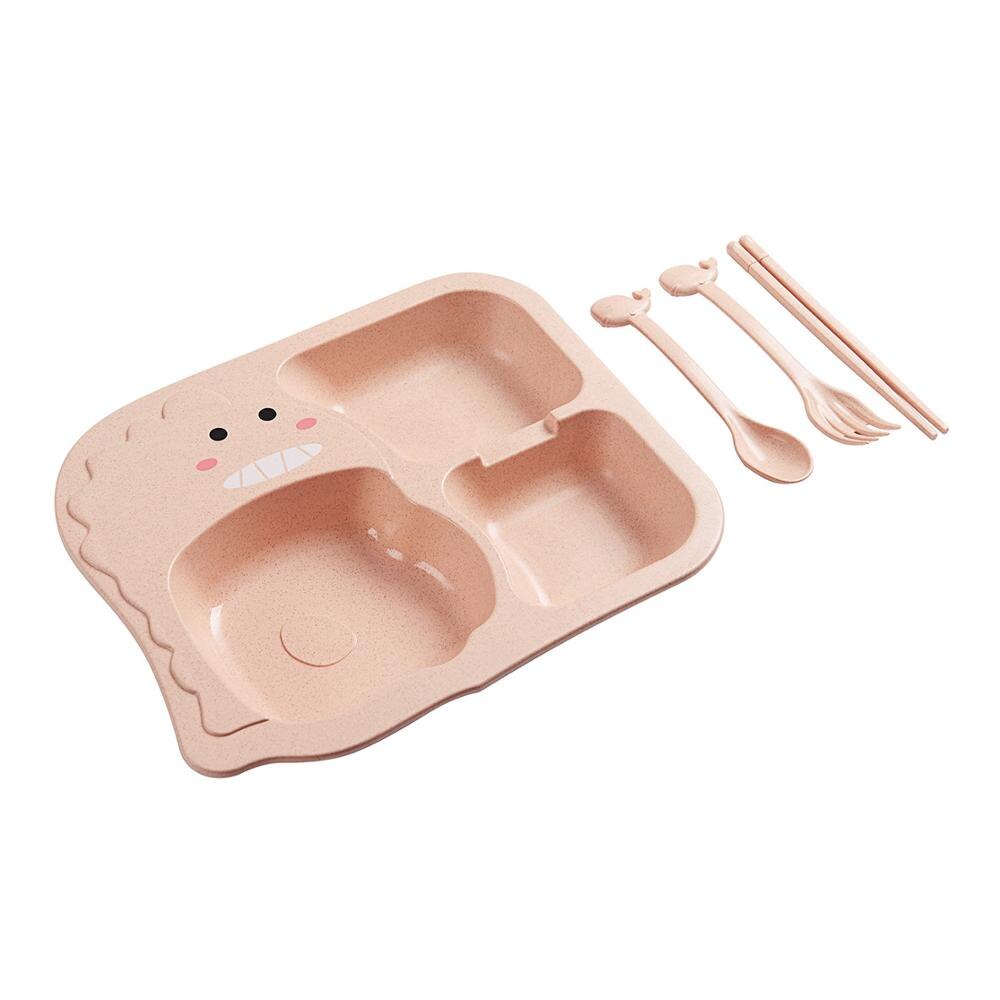 1pc søde tallerkener skåle ske bordservice sæt børn børn baby fodring mad tallerken bakkeholder middagstallerkener med gaffel ske: Lyserød