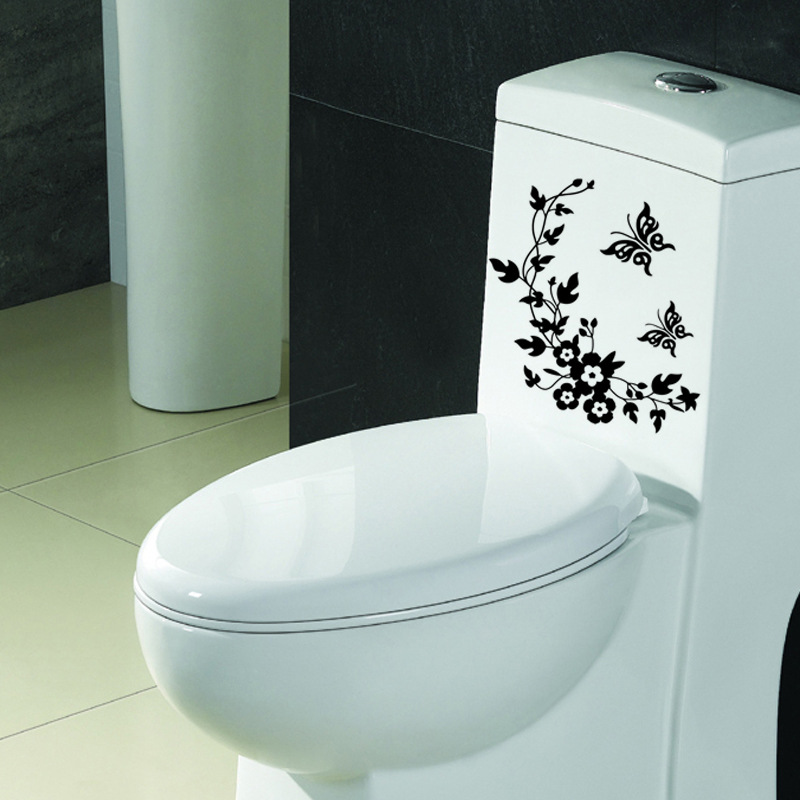Schwarz Wc-sitz Aufkleber 3D Schmetterling Blume Zauberstab Kunst Aufkleber Abnehmbare Wasserdicht DIY Heimat Dekor Badezimmer Wc Aufkleber